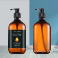 Bouteille de shampoing en plastique ambré vide de 16 oz avec pompe